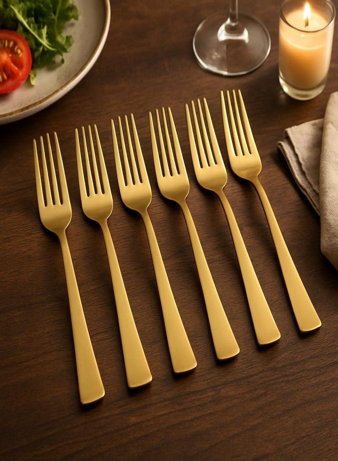 EvoFlex Premium Desert Dinner Fork18.5cm, PVD Gold Finish Set, Stainless Steel,Golden Forks Set of 6, Forks Cutlery for Home& Kitchen,Luxury Dining Tableware Gift for House Warming, Gold Dinner Forks - Image 2